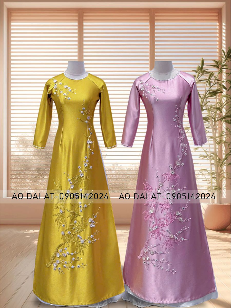 Aó dài lụa ruby vàng